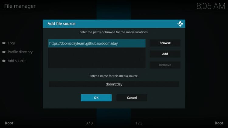 Name your media source whatever you prefer and click OK.
