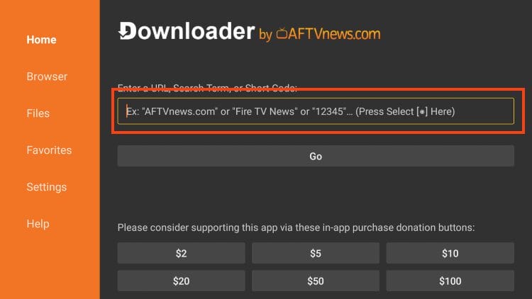 click the menu url bar