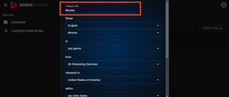 input category options
