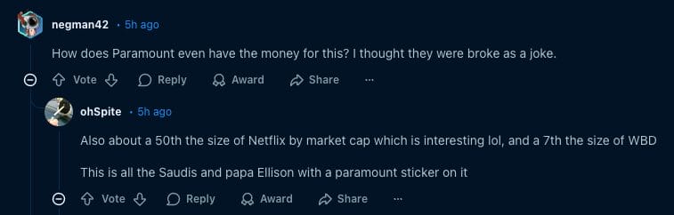 Reddit Thread on the Warner Bros Acquisition