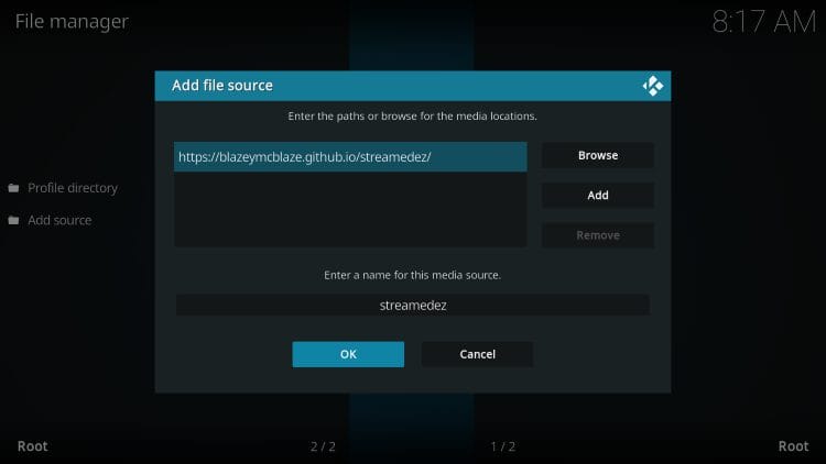 input media source name and click ok again