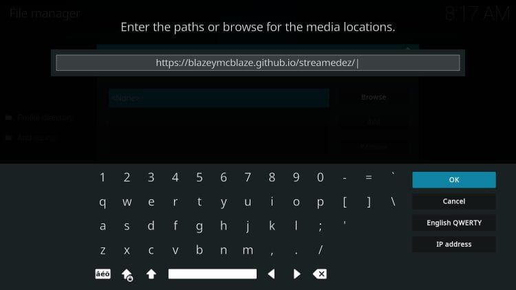 input repo url for streamedez kodi addon