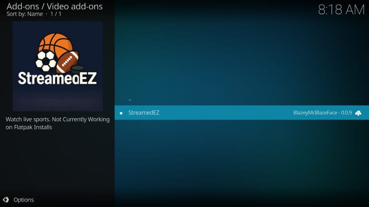 click streamedEZ Kodi addon