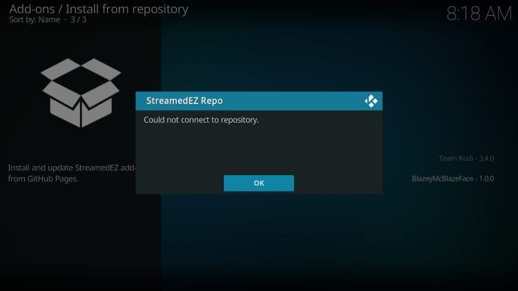 could not connect to repo message