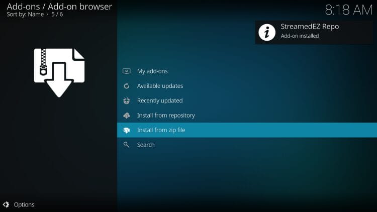 StreamedEZ Repo addon installed message