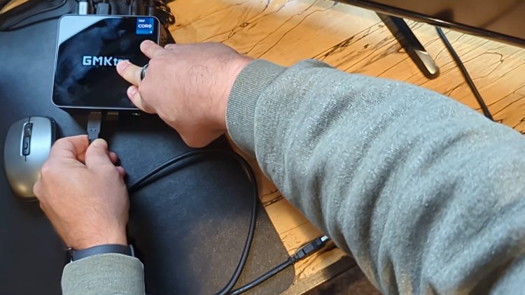 Connect male to male usb cable to PC