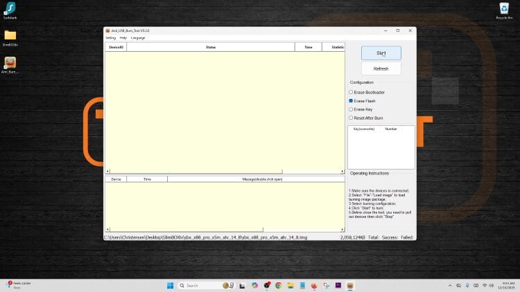 Click Start in Amlogic Burning Tool