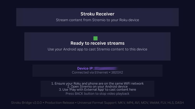 stroku receiver home screen