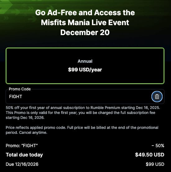 Rumble Premium Discount