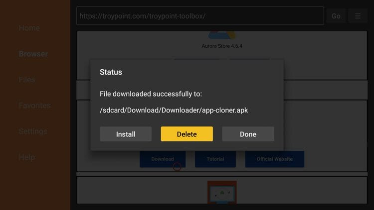 Click Delete to remove the installation file.