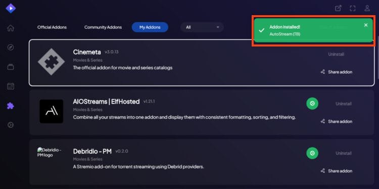 autostream installed message