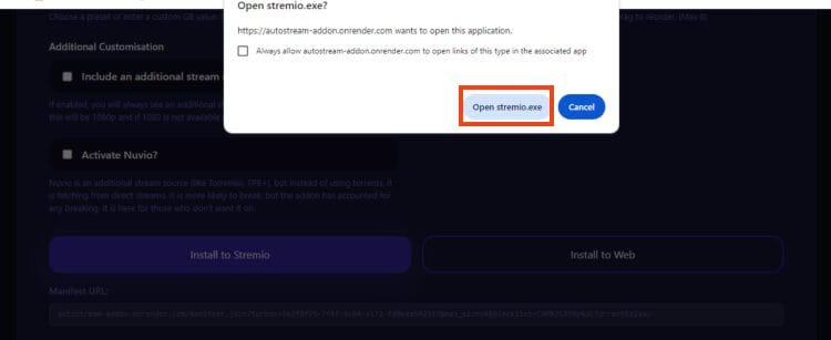 click open stremio.exe