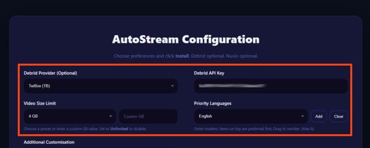 Configure AutoStream stremio addon