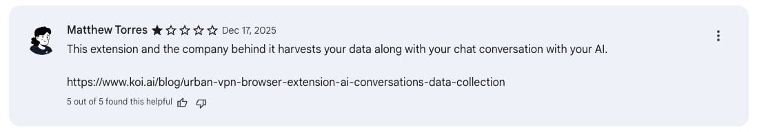 Negative Review of Urban VPN Proxy