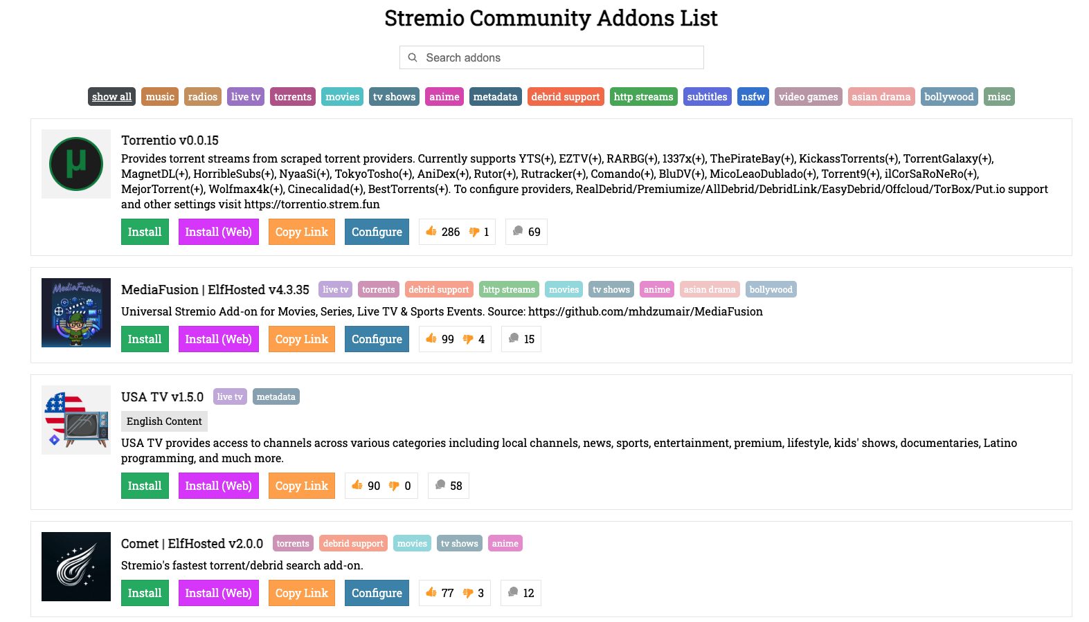 Stremio Community Addons List