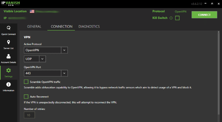 Select Connection in the upper menu and choose whichever protocol you prefer under the Active Protocol drop down.