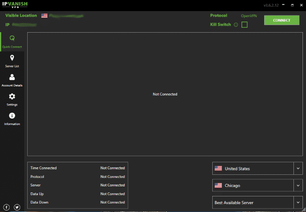 Launch the IPVanish VPN app on your PC and click Settings within the left menu.