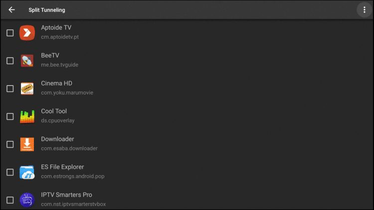 Once inside the Split Tunneling settings, you can check which apps don't require VPN protection.