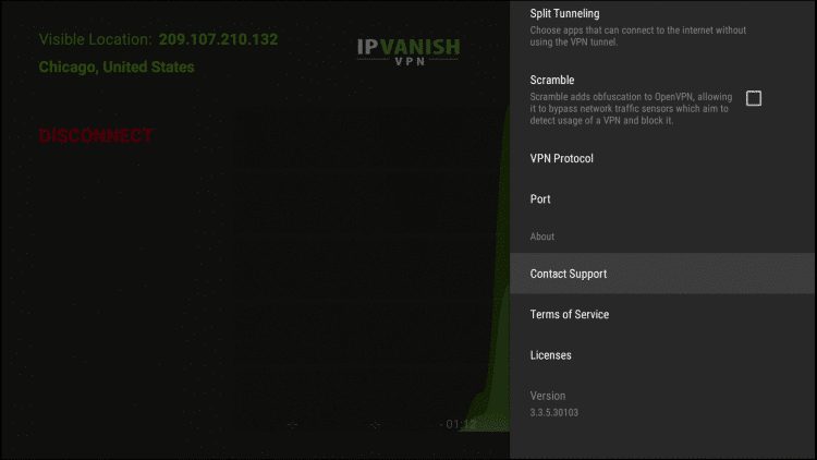 Contact Support will direct you to the IPVanish 24/7 customer support information.