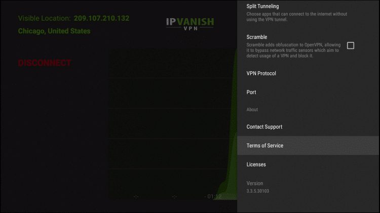 Terms of Service provide IPVanish's most recent document.