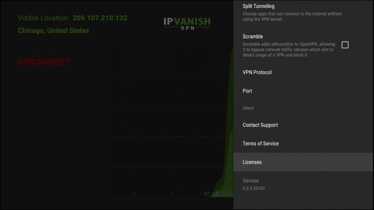 Licenses will provide documentation with the licenses used within the IPVanish application/service.