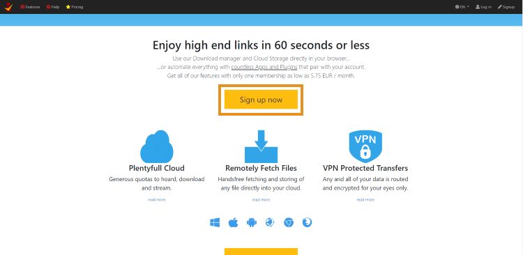 Visit the official Premiumize website (premiumize.me) and click Sign up Now.
