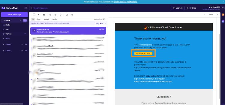 Find the welcome email from Premiumize and select Activate Account inside the email.
