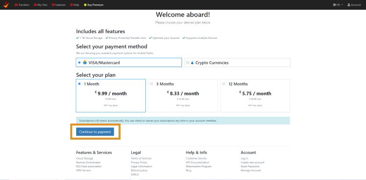Choose your preferred payment method and plan.