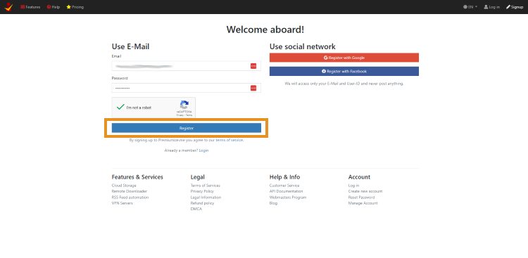Enter your email address and password and select Register again.