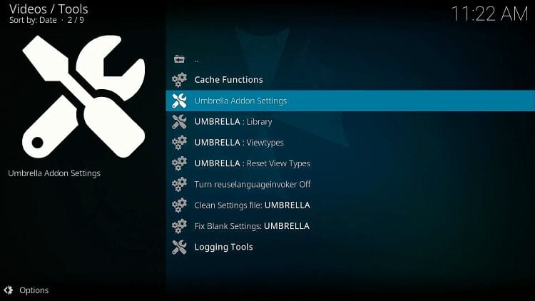 Choose Umbrella Addon Settings.