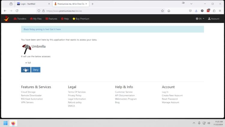 Click Allow for Umbrella.