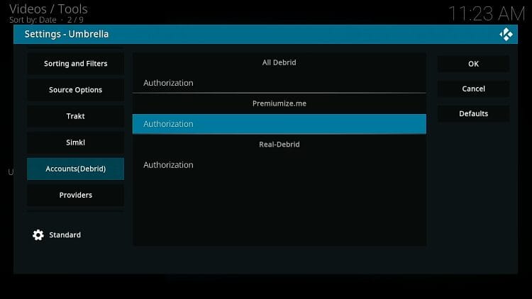Hover over Accounts (Debrid) and under Premiumize.me, hit Authorization.