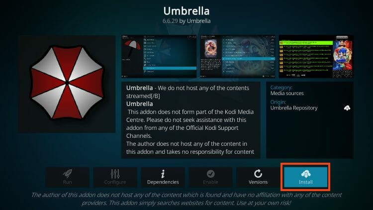 First install your preferred add-on. We installed the Umbrella add-on on our Amazon Firestick.