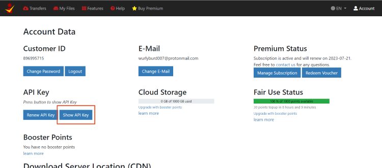 Visit premiumize.me/account and select Show API Key. Enter this into Cinema APK.