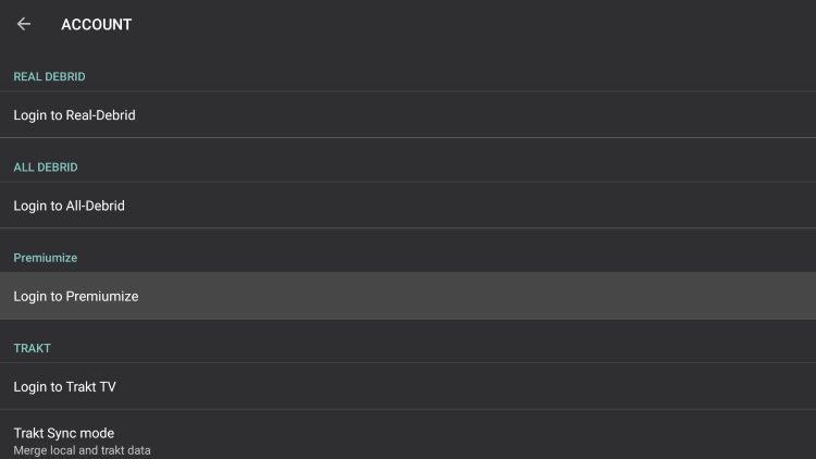 Choose Login to Premiumize.