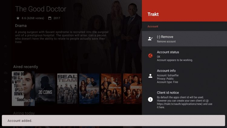 account added notification