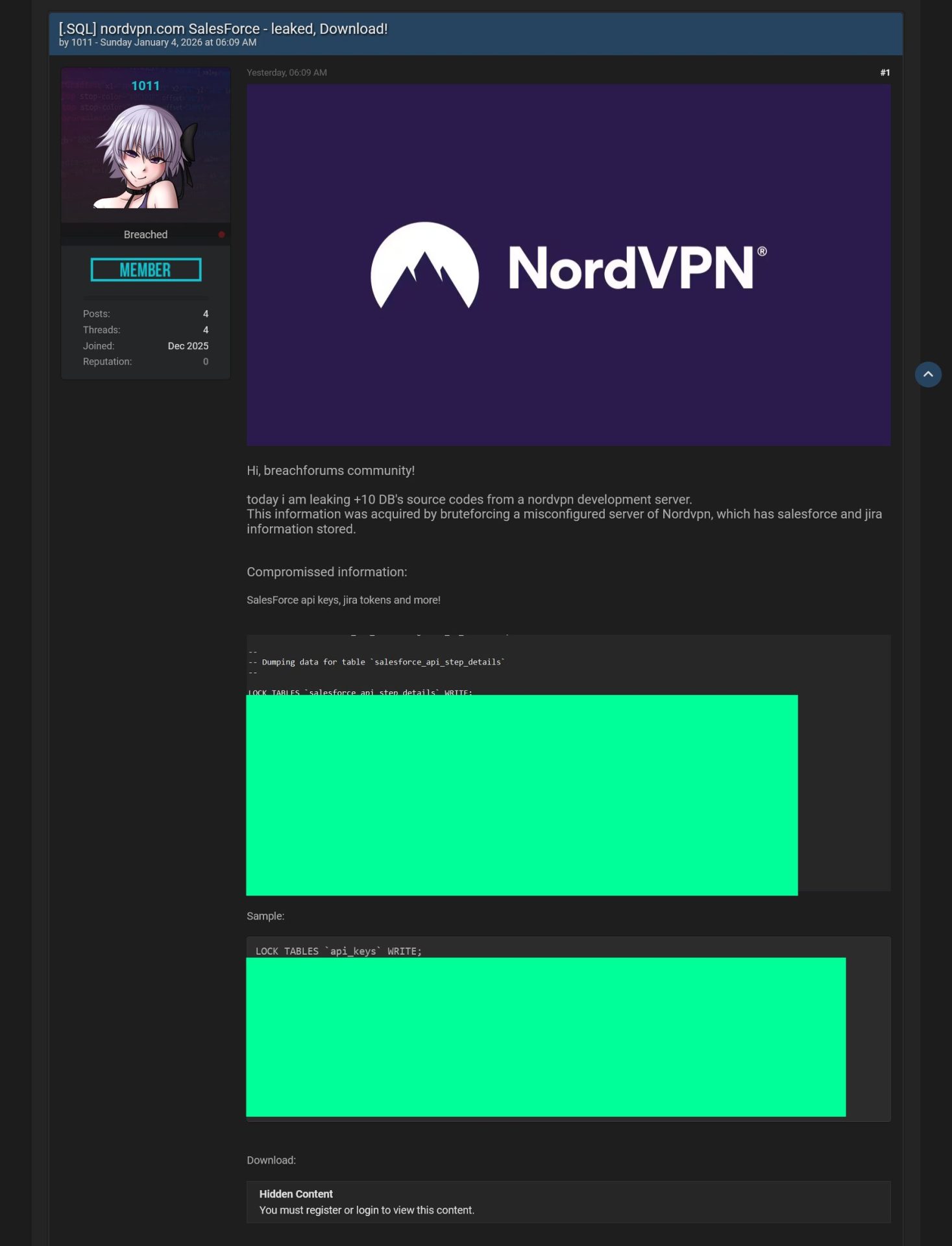 NordVPN's Breach Claims on BreachForums