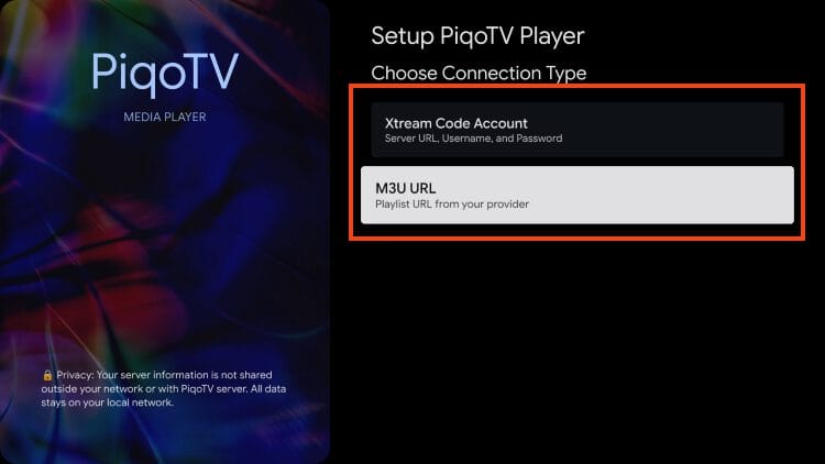 choose xtream code or m3u URL