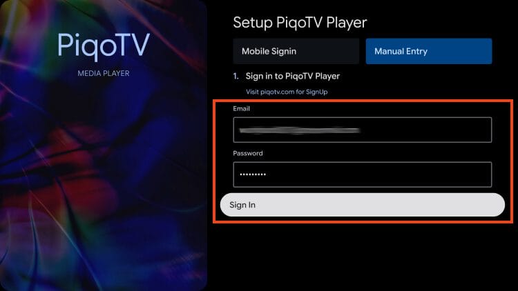login with your PiqoTV credentials
