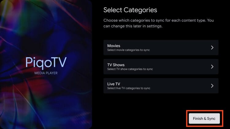 click finish and sync