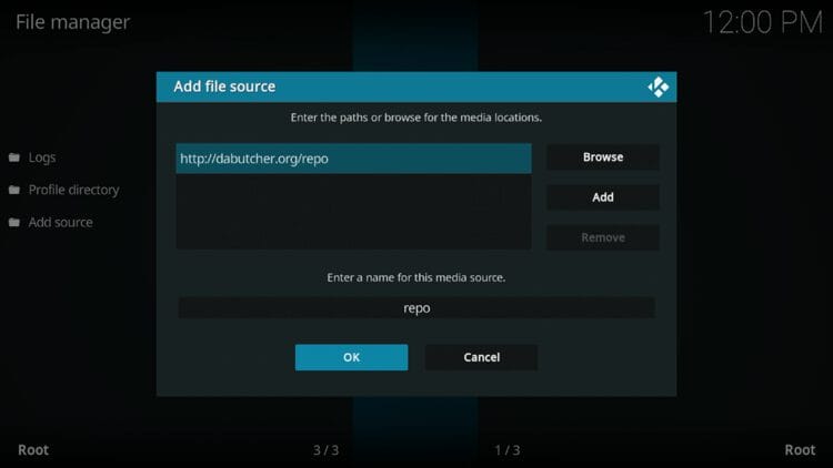 Name your media source whatever you prefer and click OK.