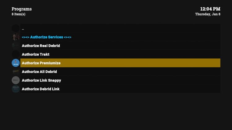 Choose your debrid service. We are using Premiumize.
