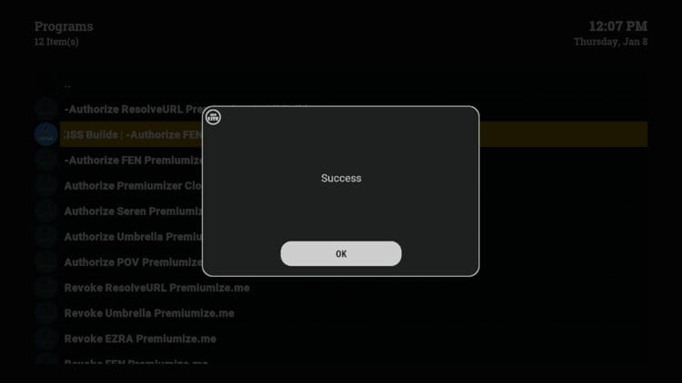 Return back to the KISS build and you should see a Success message. Click OK and you're good to go!