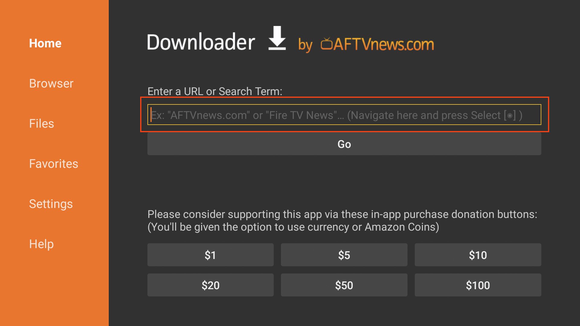 click the select button for url bar