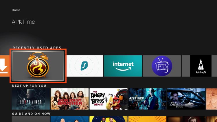 launch apktime to install kodi on firestick