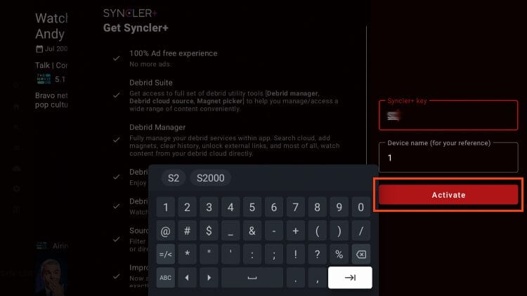 input activation code