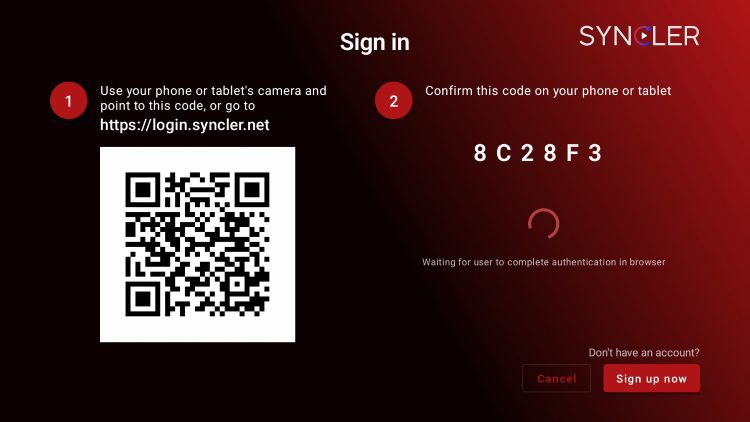 account login screen