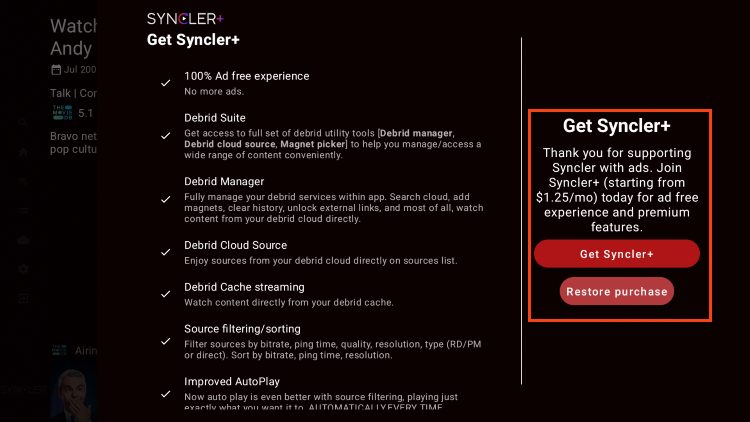 click get or restore syncler+