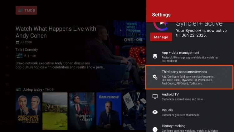 select third party accounts/services