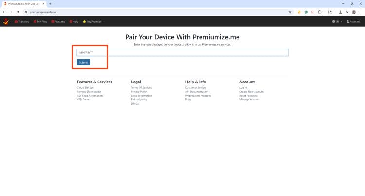 go to premiumize.me/device and enter your code